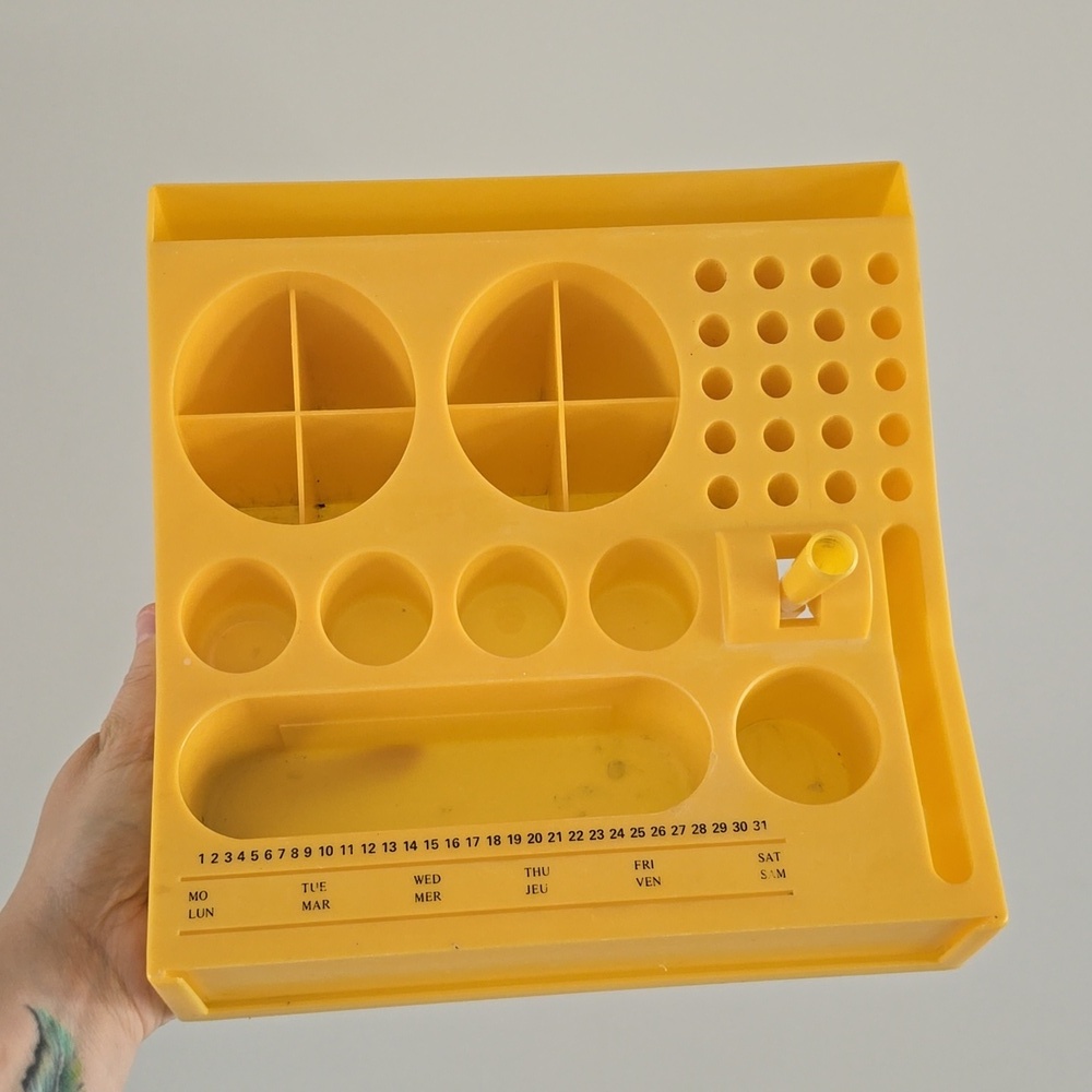 1970s yellow desk organizer